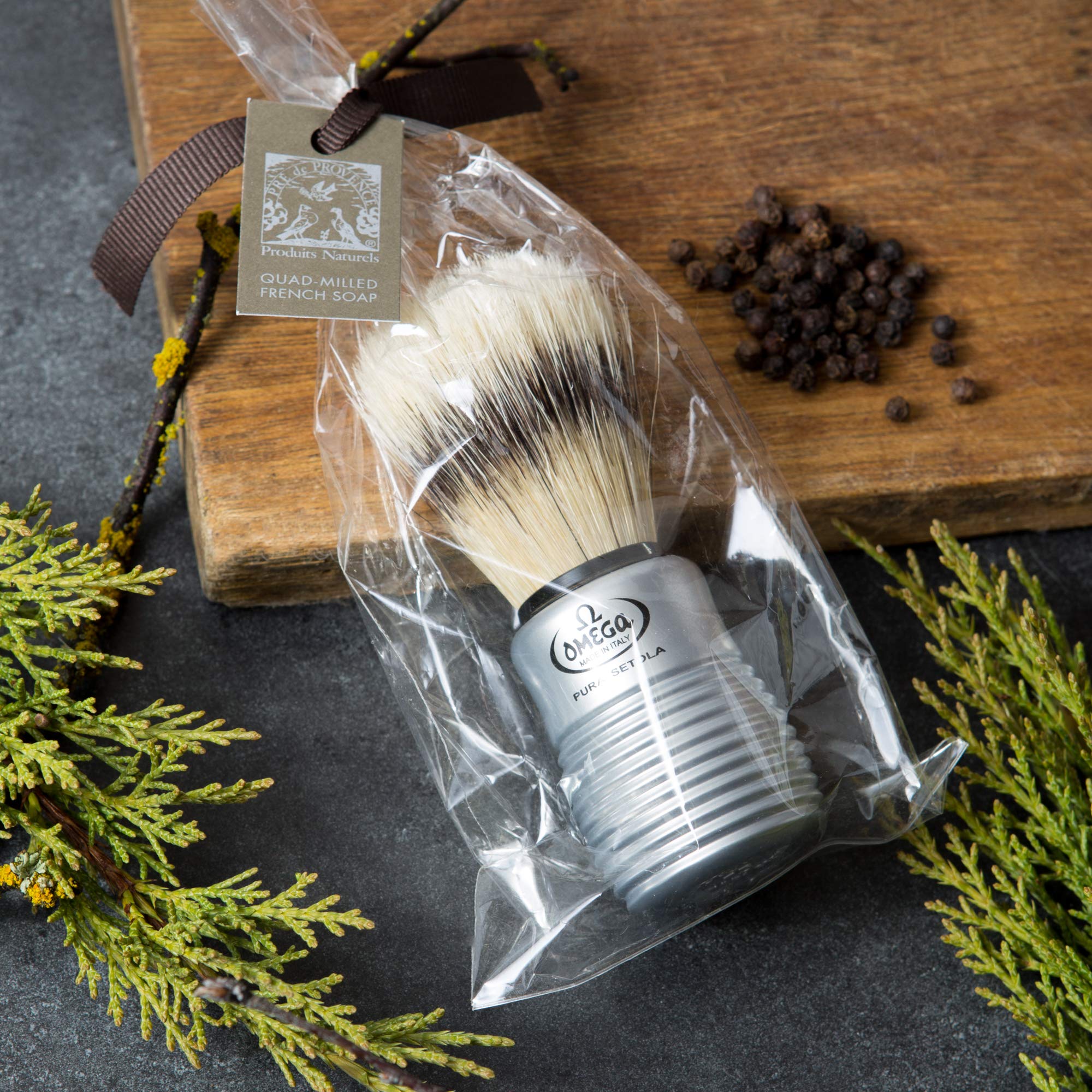 Pre de Provence Men's Boar Bristle Shave Brush with Aluminum Handle for Quick Lather